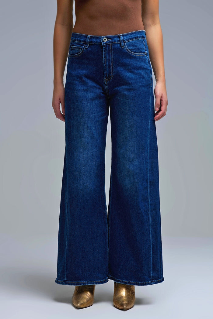 Extra Wide Leg Jeans in Dark Wash - Denim