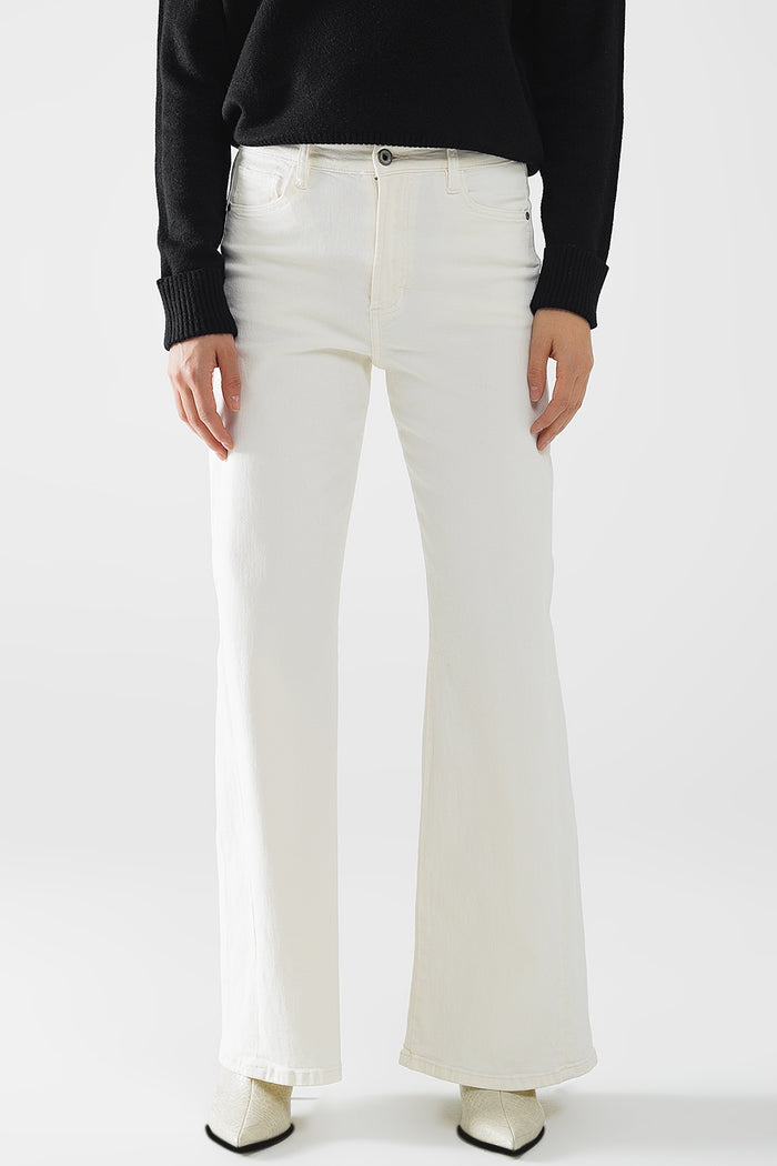 Extra wide leg trousers in cream color - Coloured Jeans