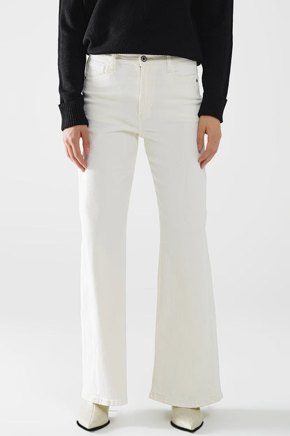 Extra wide leg trousers in cream color - Coloured Jeans