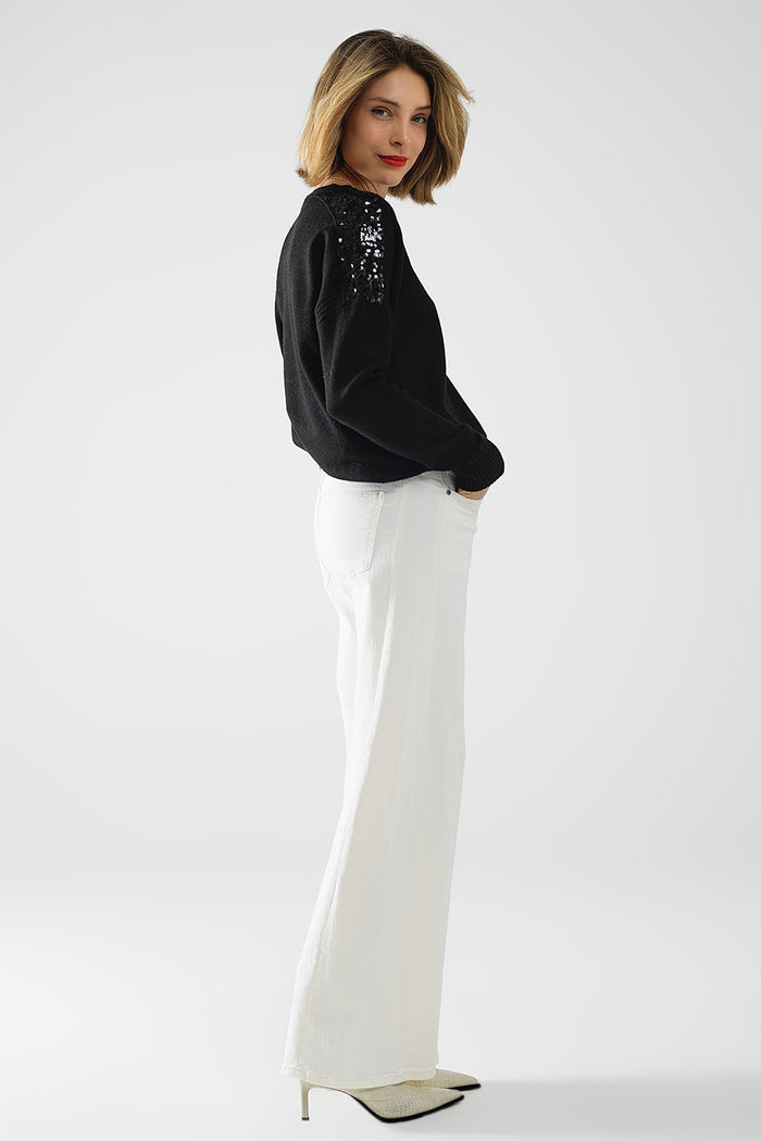 Extra wide leg trousers in cream color - Coloured Jeans