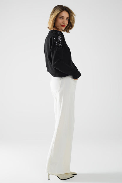 Extra wide leg trousers in cream color - Coloured Jeans