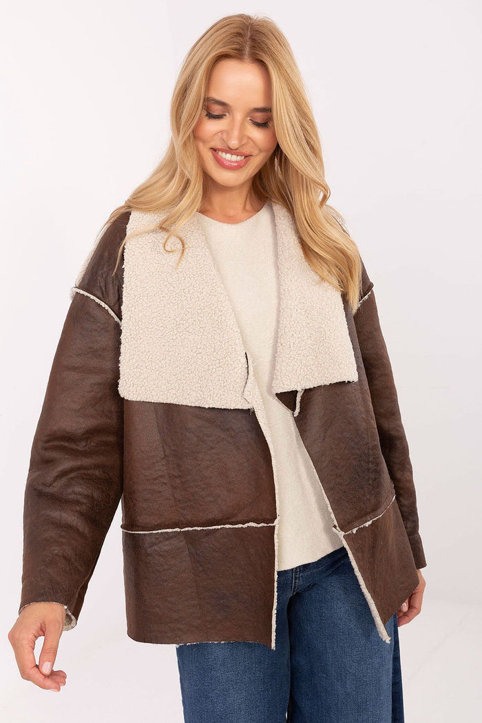 Factory Price Brown Faux Leather Jacket for Women brown one-size-fits-all - Jackets
