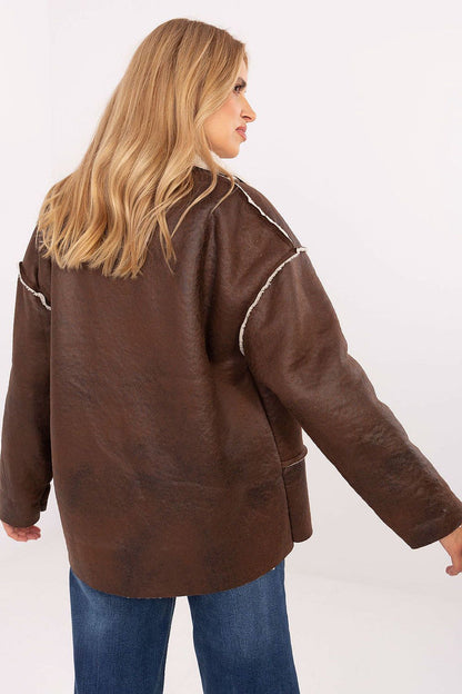 Factory Price Brown Faux Leather Jacket for Women - Jackets
