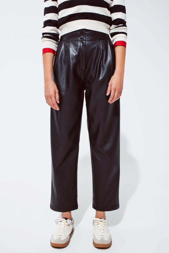 Faux leather pants with pleats and elastic waist - trousers