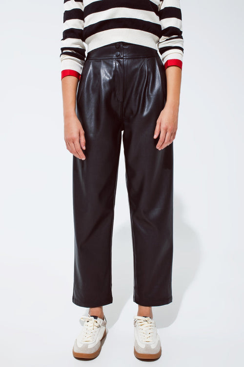 Faux leather pants with pleats and elastic waist - trousers
