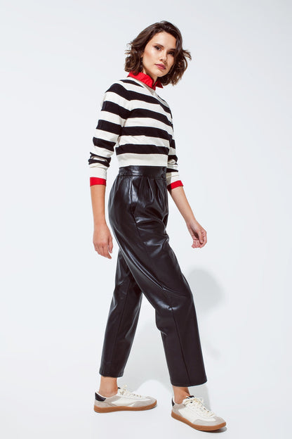 Faux leather pants with pleats and elastic waist - trousers