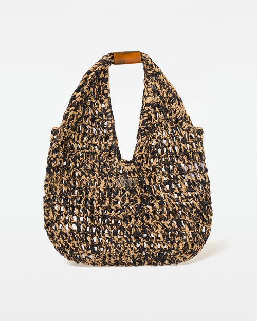 Off-model front view of the natural and black Faye Bag.