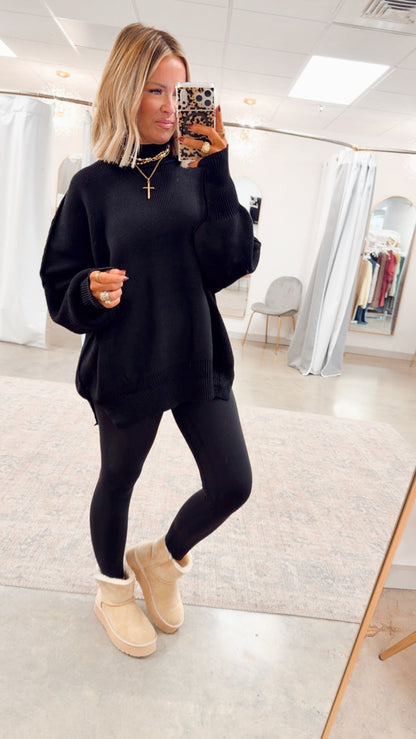 - FINAL SALE- Black Chill Mock Neck Sweater