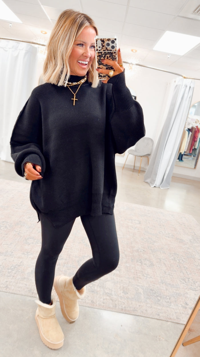 - FINAL SALE- Black Chill Mock Neck Sweater