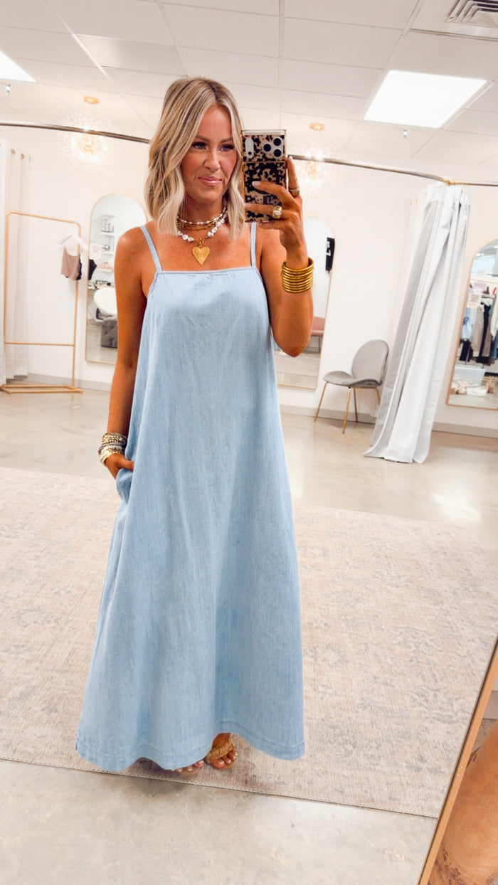 -FINAL SALE- Cheyenne Denim Maxi Dress