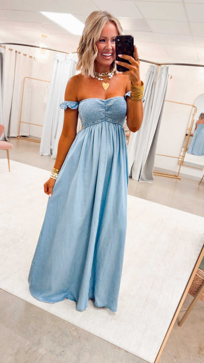 -FINAL SALE- Seaside Blue Smocked Maxi