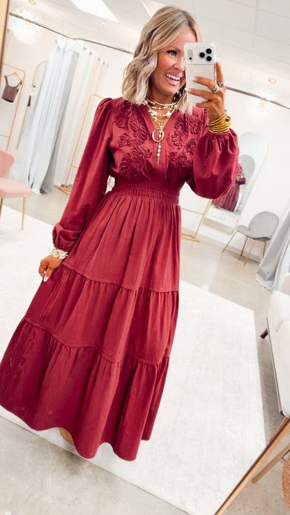 -FINAL SALE- The Maison Bloom Maxi-Burgundy