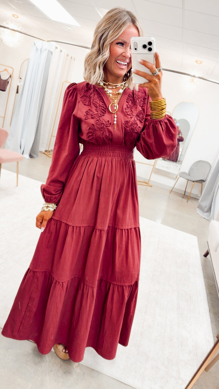-FINAL SALE- The Maison Bloom Maxi-Burgundy