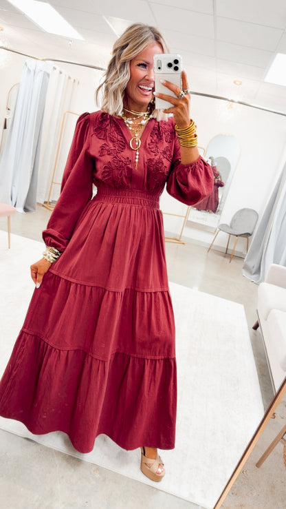 -FINAL SALE- The Maison Bloom Maxi-Burgundy