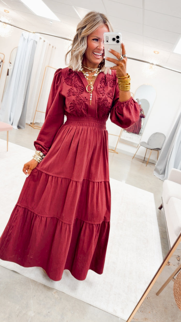 -FINAL SALE- The Maison Bloom Maxi-Burgundy