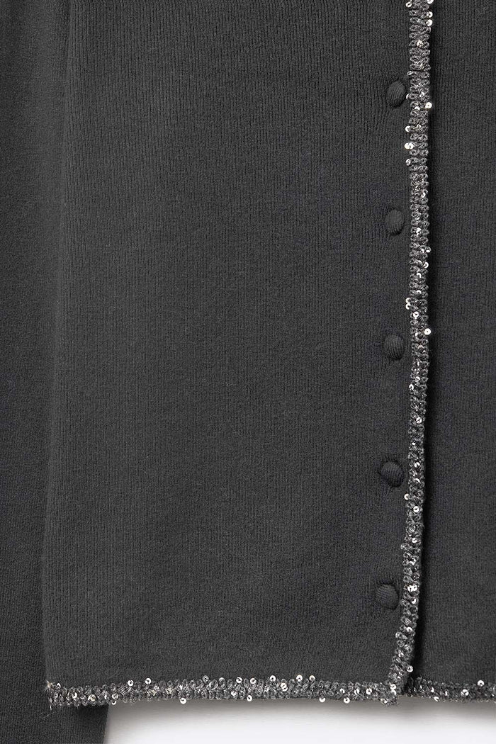 fine knit black cardigan with rhinestone detail