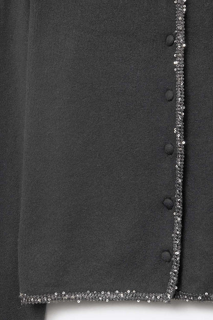 fine knit black cardigan with rhinestone detail