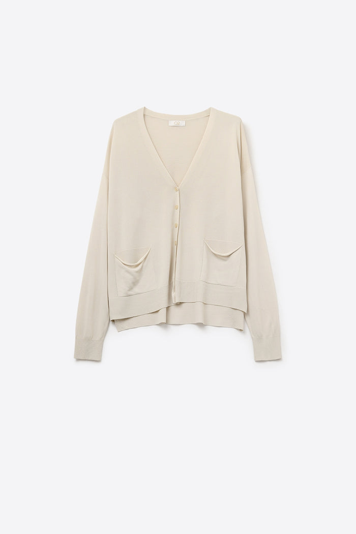 Fine Knit Cardigan with Front Pockets in beige