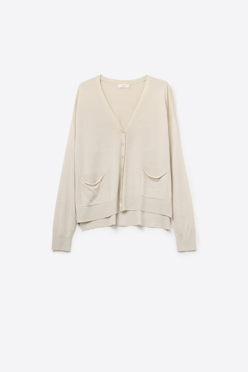 Fine Knit Cardigan with Front Pockets in beige