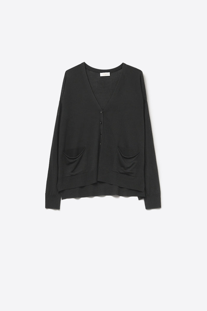 Fine Knit Cardigan with Front Pockets in black