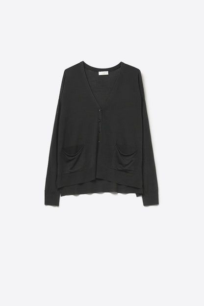 Fine Knit Cardigan with Front Pockets in black