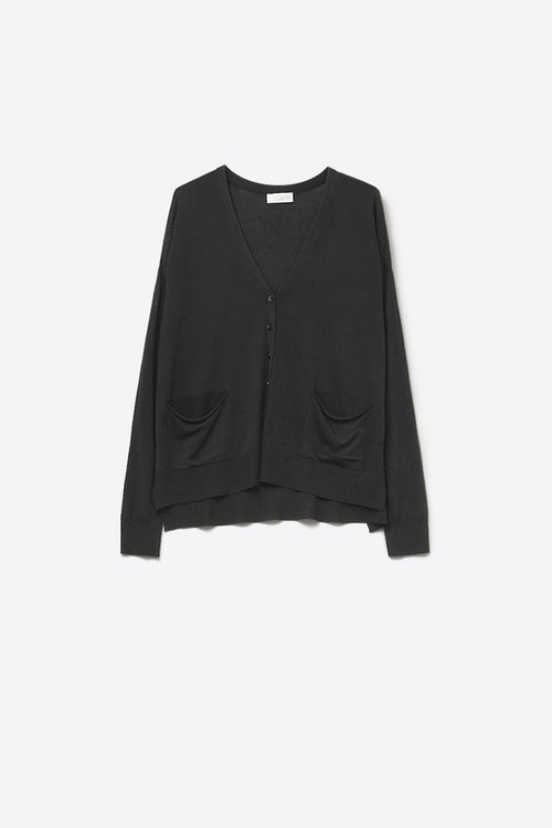 Fine Knit Cardigan with Front Pockets in black