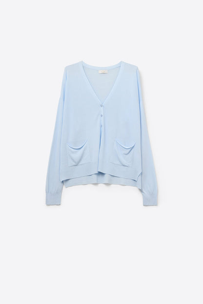 Fine Knit Cardigan with Front Pockets in blue