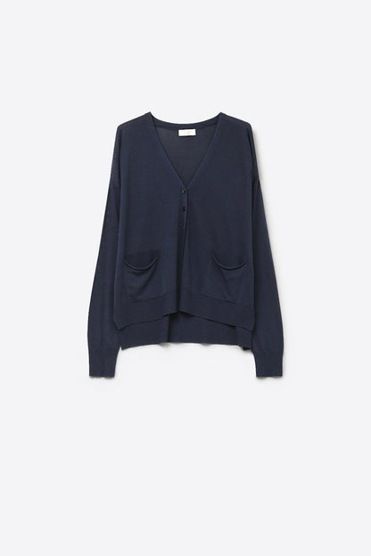 Fine Knit Cardigan with Front Pockets in navy