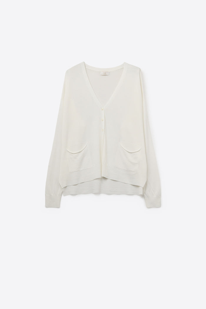 Fine Knit Cardigan with Front Pockets in white