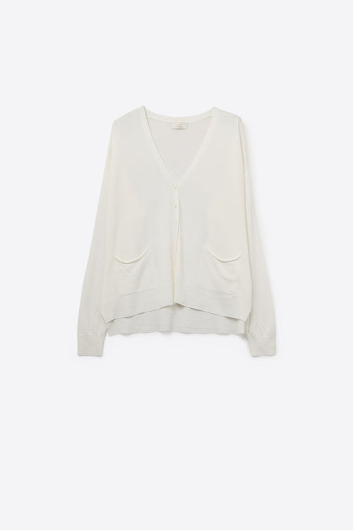 Fine Knit Cardigan with Front Pockets in white