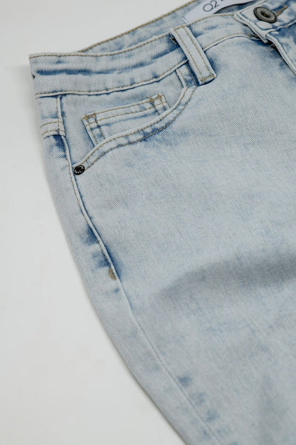 Five pockets mom jeans wash effect with folded hem - Denim