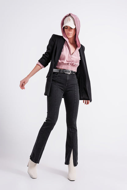 Flare black jeans with split hem - Denim