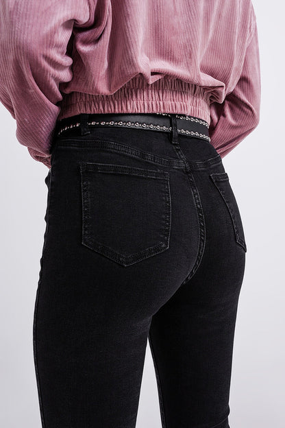 Flare black jeans with split hem - Denim