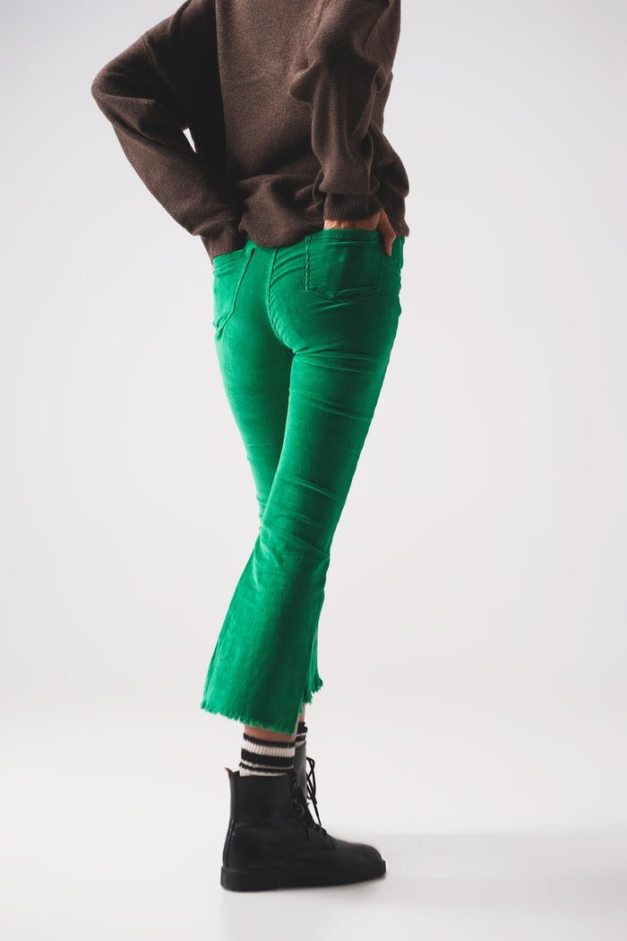 Flare corduroy pants in bold green - Coloured Jeans