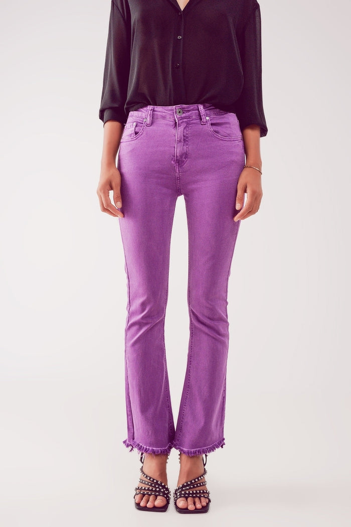 Flare jeans with raw hem edge in purple - Coloured Jeans
