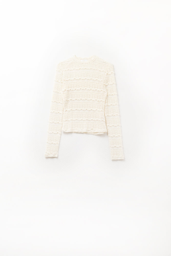 Floral Lace Top With Crew Neck in Cream
