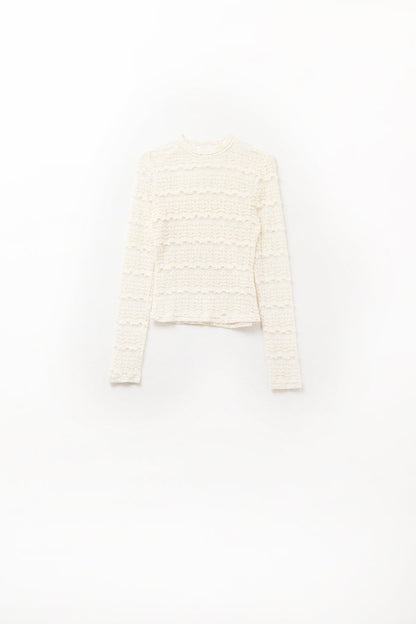 Floral Lace Top With Crew Neck in Cream