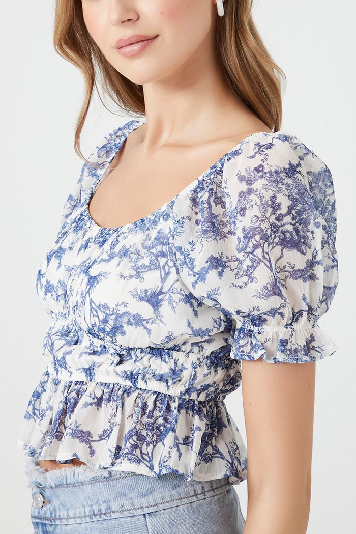 Floral Print Puff-Sleeve Top
