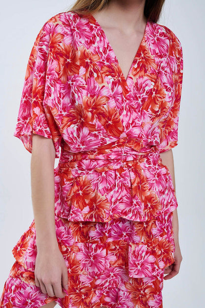 Floral printed Dress With Pink Orange and Red Tones - dress