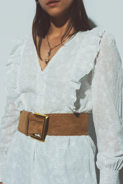 Floral Textured Mini Dress in White - dress