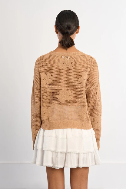 Flower Open Knit Camel Sweater