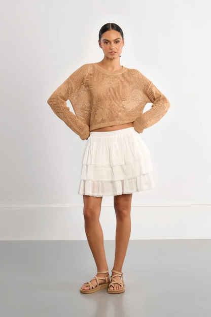 Flower Open Knit Camel Sweater