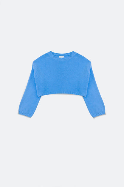 Fluffy cropped jumper in blue
