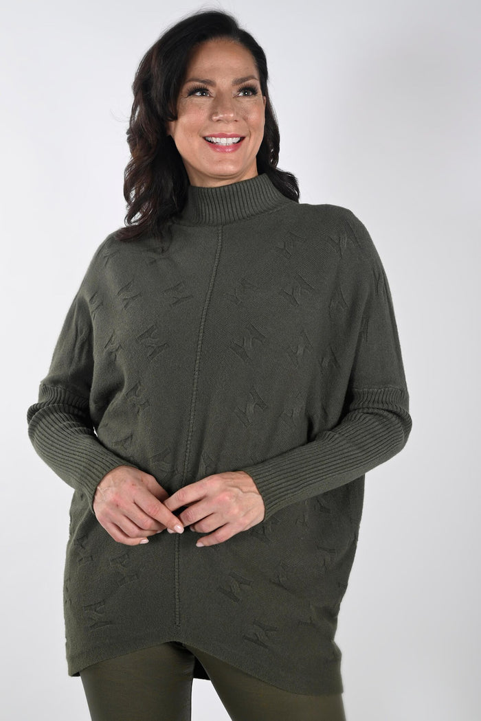 Frank Lyman 233864U Khaki Green Bat Wing Crew Neck Jumper - Dotique