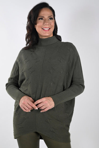 Frank Lyman 233864U Khaki Green Bat Wing Crew Neck Jumper - Dotique