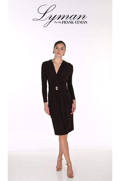 Frank Lyman 269029 Mocha Dress with Gold Buckle Detail by Frank Lyman Shop Frank Lyman at Dotique