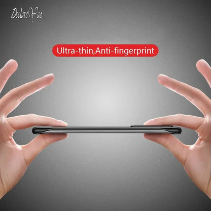 someone holding a phone with a red text on it