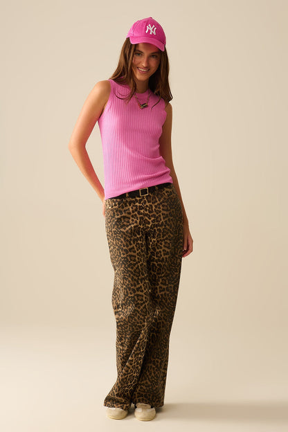 Fuchsia Sleeveless Ribbed knitted Top