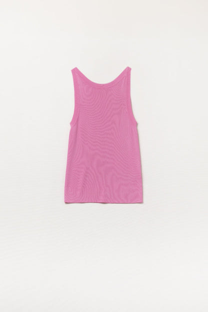 Fuchsia Sleeveless Ribbed knitted Top
