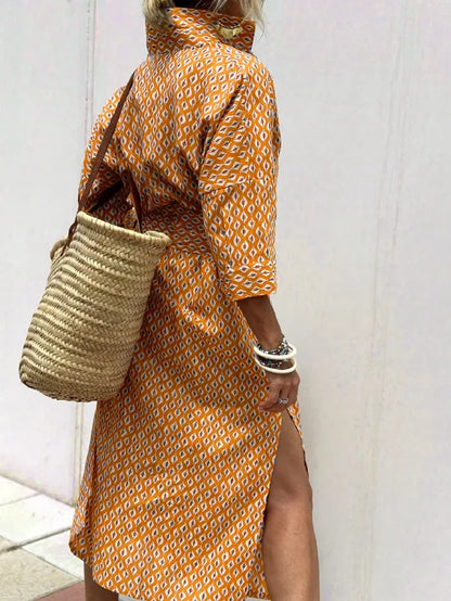 Full Size Printed Button-Down Midi Dress Plus Size - Dresses